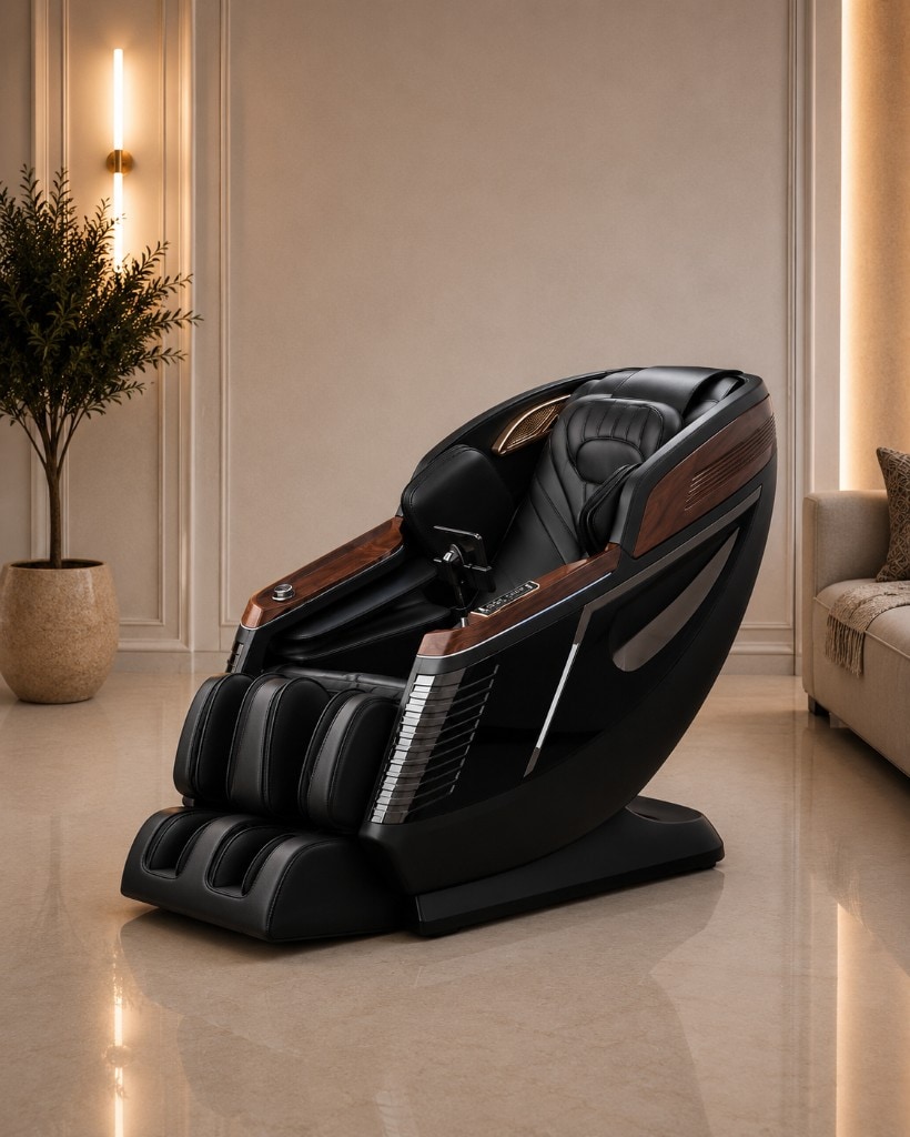 Leercon 988T — Fotoliu gri elegant. Șină SL + 6 tehnici de masaj, perne de aer pe tot corpul, Zero Gravity.