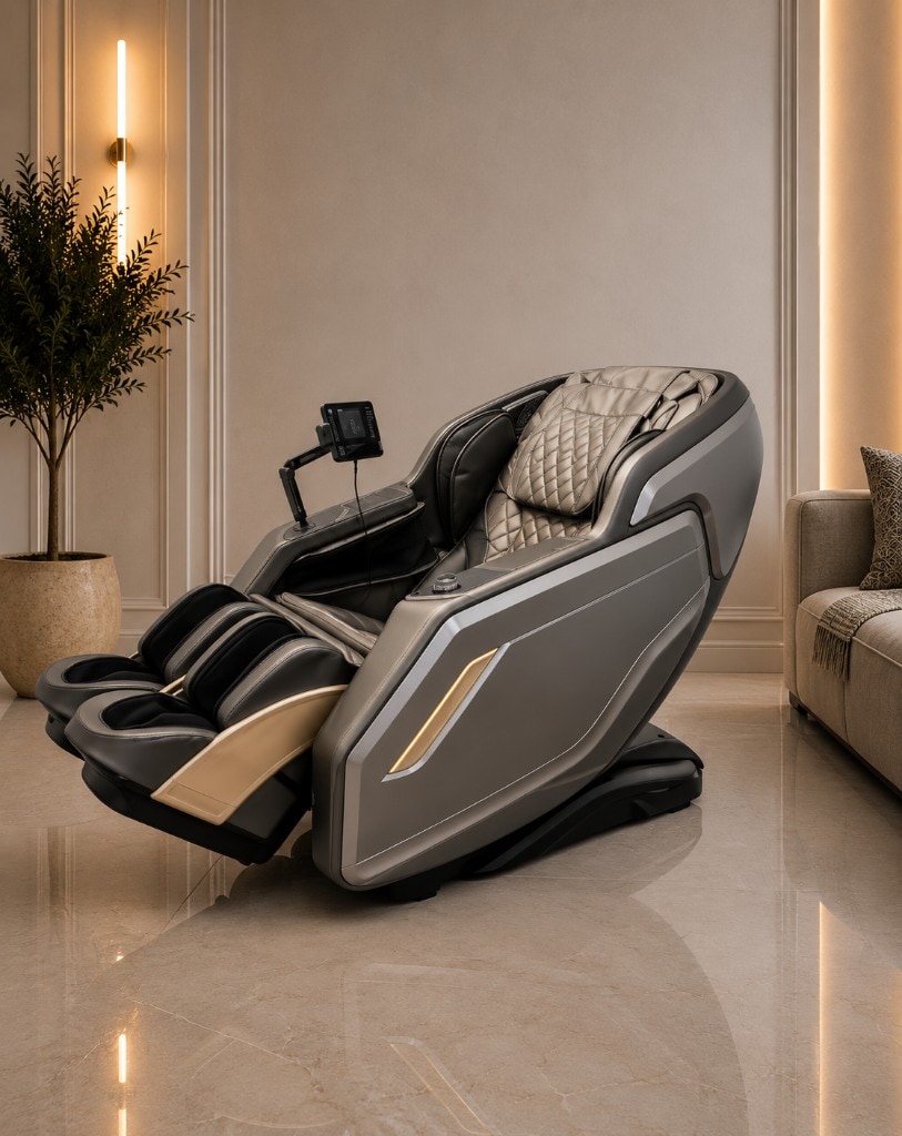 Leercon LEK-988A1 — Fotoliu premium cu șină SL, 18 programe automate, încărcare wireless și control vocal.