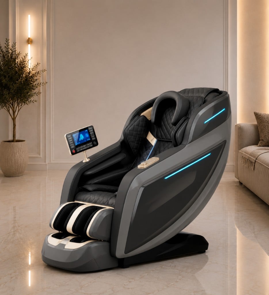 Leercon 988Q9 - Fotoliu cu 4 role mobile, șină SL 135 cm, 10 programe automate, încălzire și Zero Gravity.